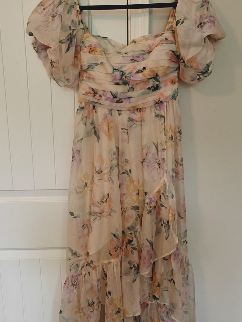 Abercrombie And Fitch-Floral Pink Puff-Sleeve Dress